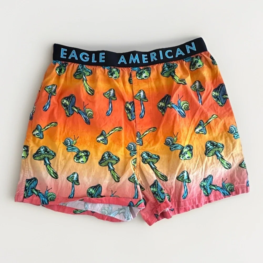 American‎ Eagle Men Boxer Shorts Lounge Medium Mushroom/Psilocybin-Themed Cotton